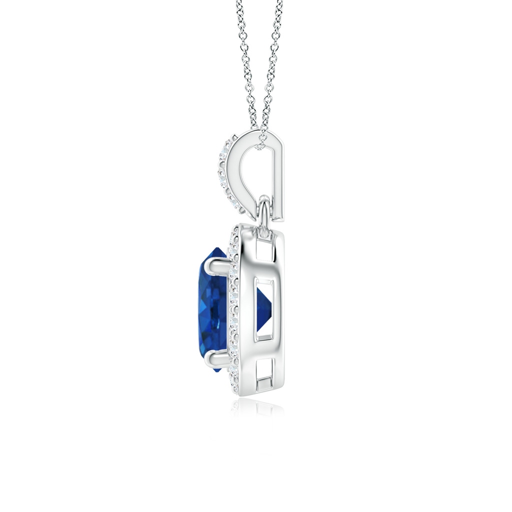 6mm AAA Round Sapphire Dangle Pendant with Diamond Halo in P950 Platinum Side 199