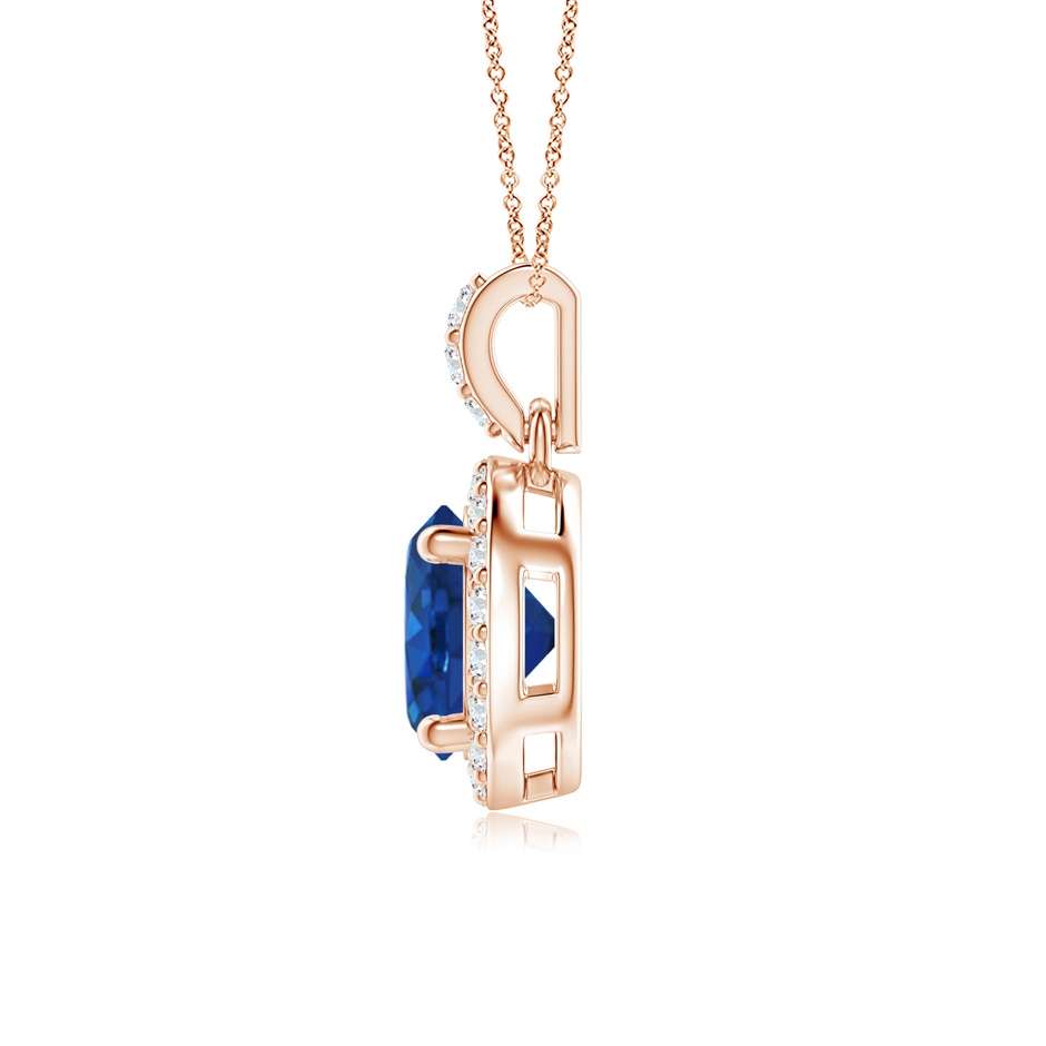 6mm AAA Round Sapphire Dangle Pendant with Diamond Halo in Rose Gold side 199