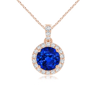 6mm Lab-Grown Round Sapphire Dangle Pendant with Diamond Halo in 10K Rose Gold