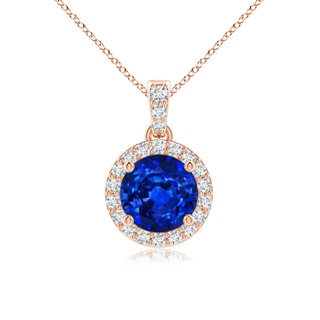 6mm AAAA Round Sapphire Dangle Pendant with Diamond Halo in Rose Gold