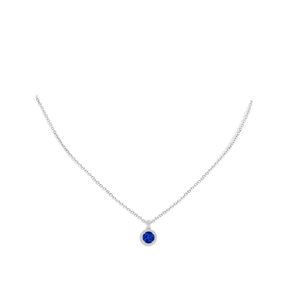 6mm AAAA Round Sapphire Dangle Pendant with Diamond Halo in White Gold pen