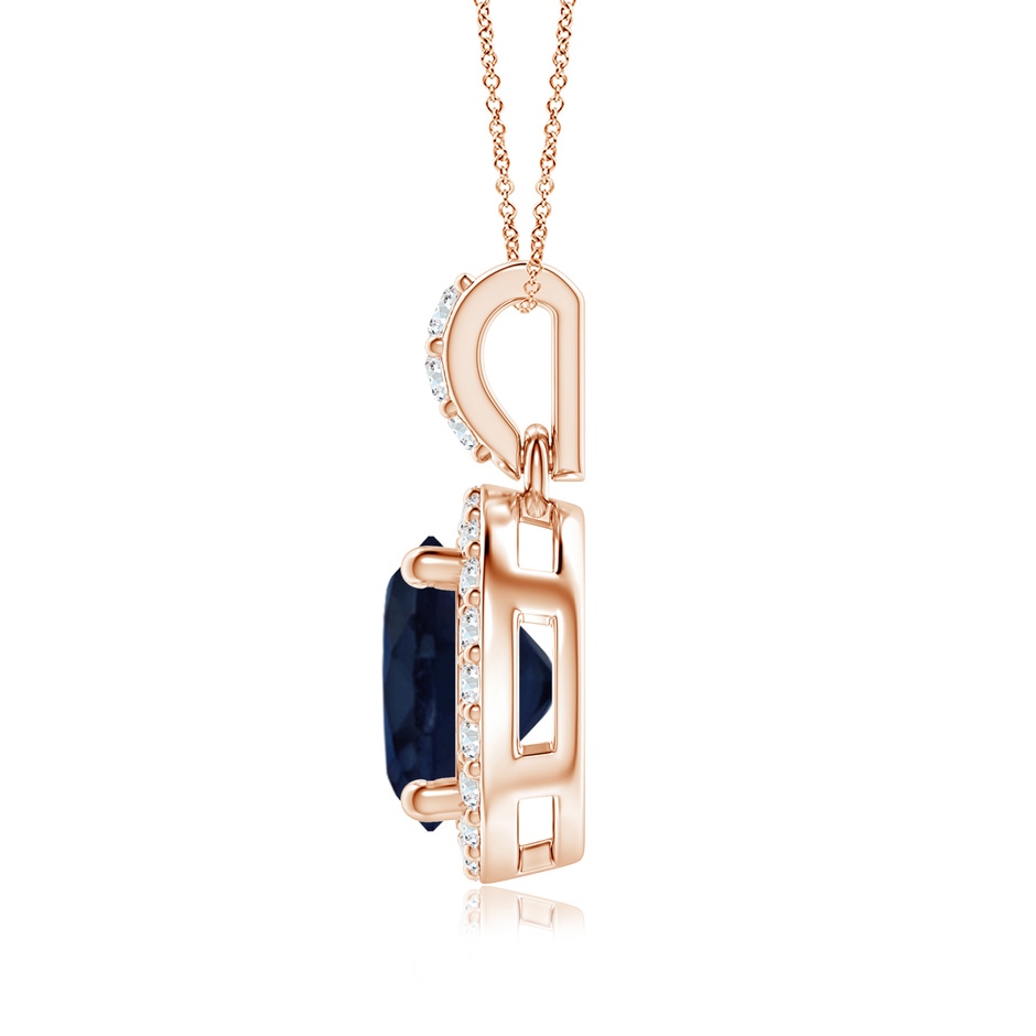 7mm A Round Sapphire Dangle Pendant with Diamond Halo in Rose Gold side 199