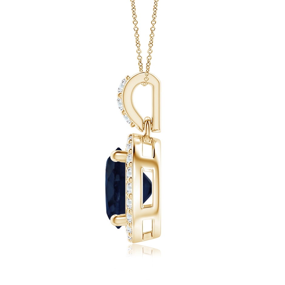 7mm A Round Sapphire Dangle Pendant with Diamond Halo in Yellow Gold side 199