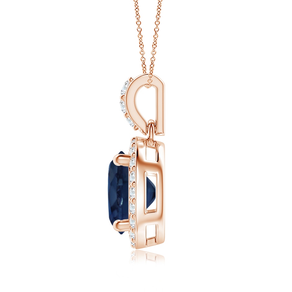 7mm AA Round Sapphire Dangle Pendant with Diamond Halo in Rose Gold side 199