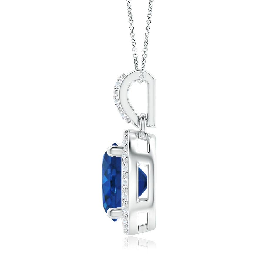 7mm AAA Round Sapphire Dangle Pendant with Diamond Halo in White Gold side 199
