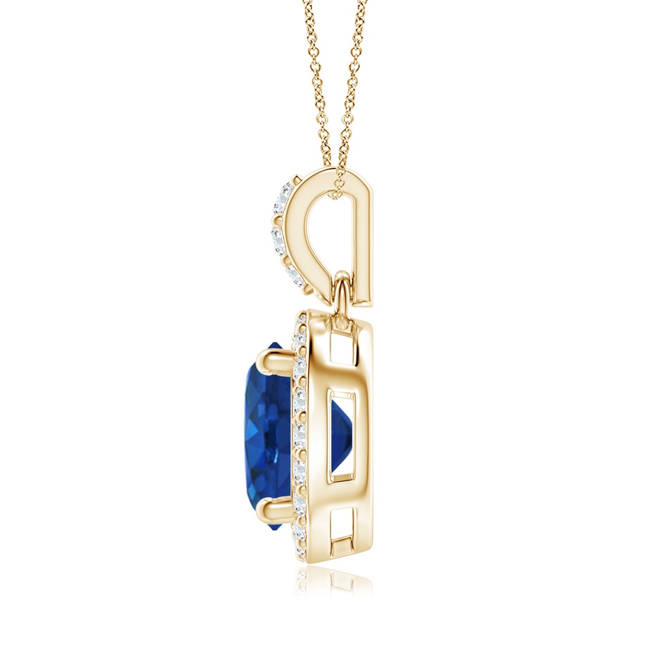 7mm AAA Round Sapphire Dangle Pendant with Diamond Halo in Yellow Gold side 199