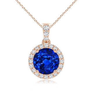 7mm AAAA Round Sapphire Dangle Pendant with Diamond Halo in Rose Gold