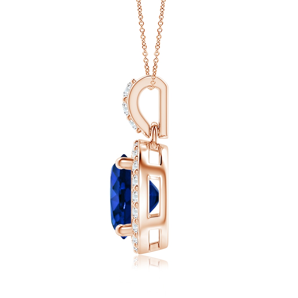 7mm Lab-Grown Round Sapphire Dangle Pendant with Diamond Halo in Rose Gold - side 199