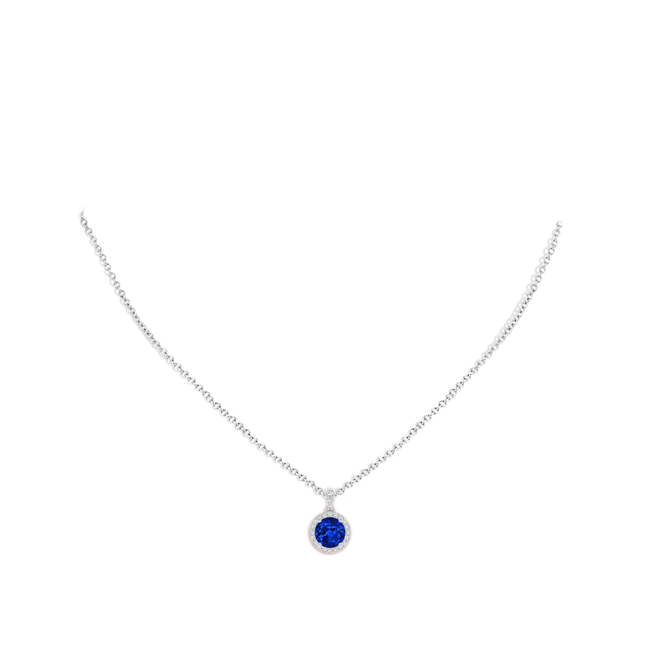 7mm Lab-Grown Round Sapphire Dangle Pendant with Diamond Halo in White Gold pen