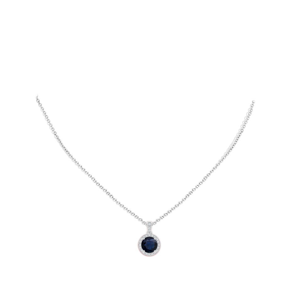 8mm A Round Sapphire Dangle Pendant with Diamond Halo in P950 Platinum pen