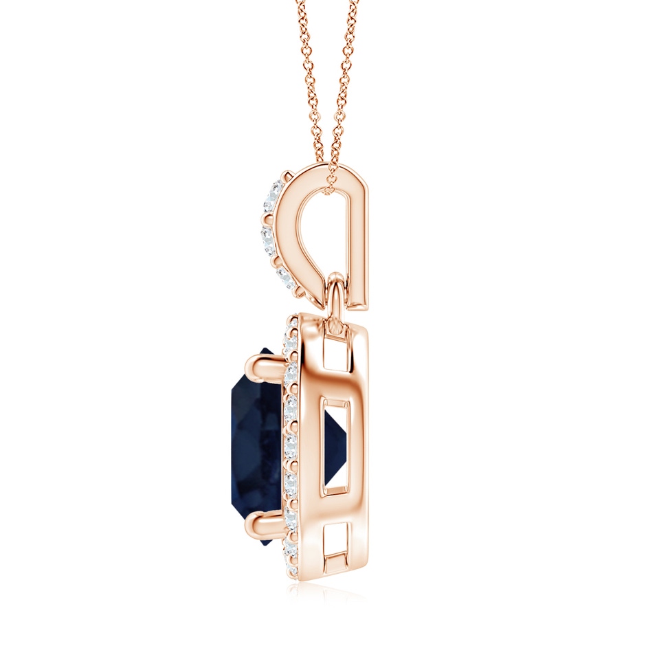 8mm A Round Sapphire Dangle Pendant with Diamond Halo in Rose Gold side 199