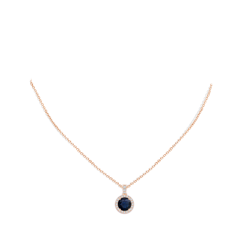 8mm A Round Sapphire Dangle Pendant with Diamond Halo in Rose Gold pen