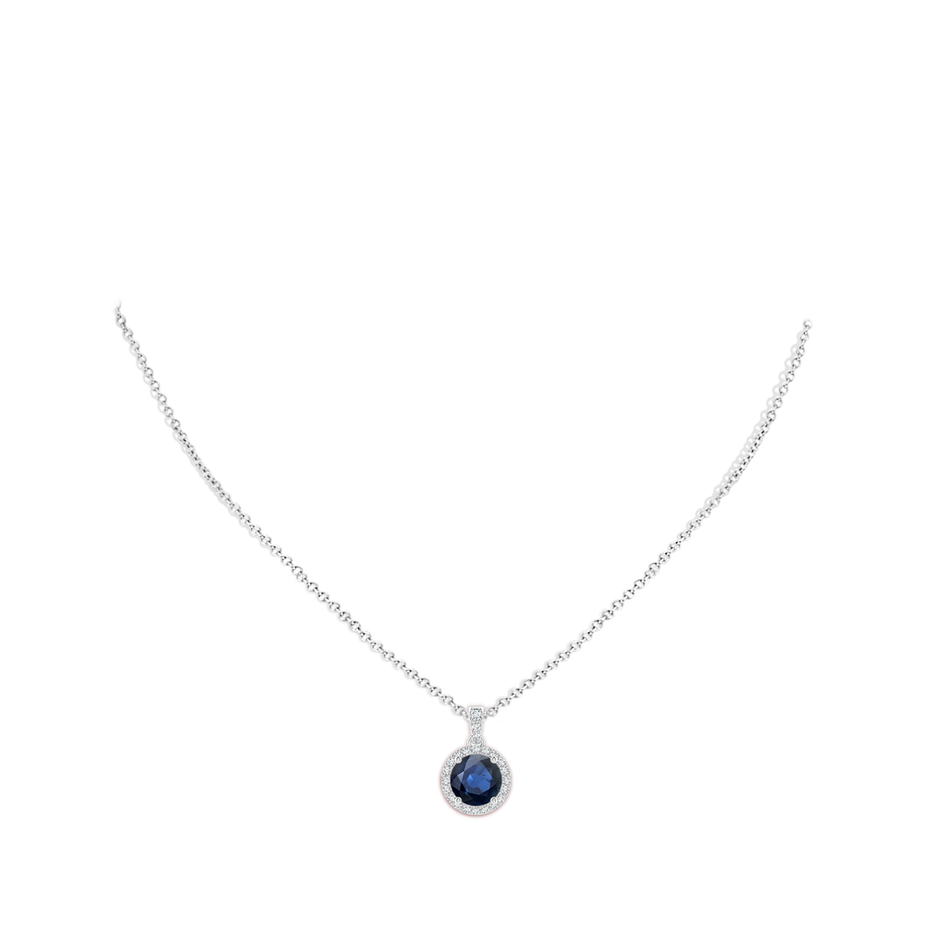 8mm AA Round Sapphire Dangle Pendant with Diamond Halo in P950 Platinum pen