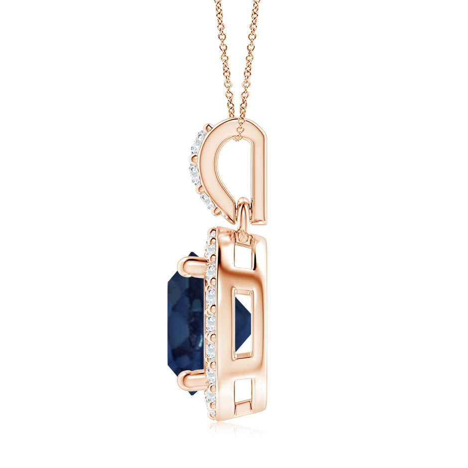 8mm AA Round Sapphire Dangle Pendant with Diamond Halo in Rose Gold side 199