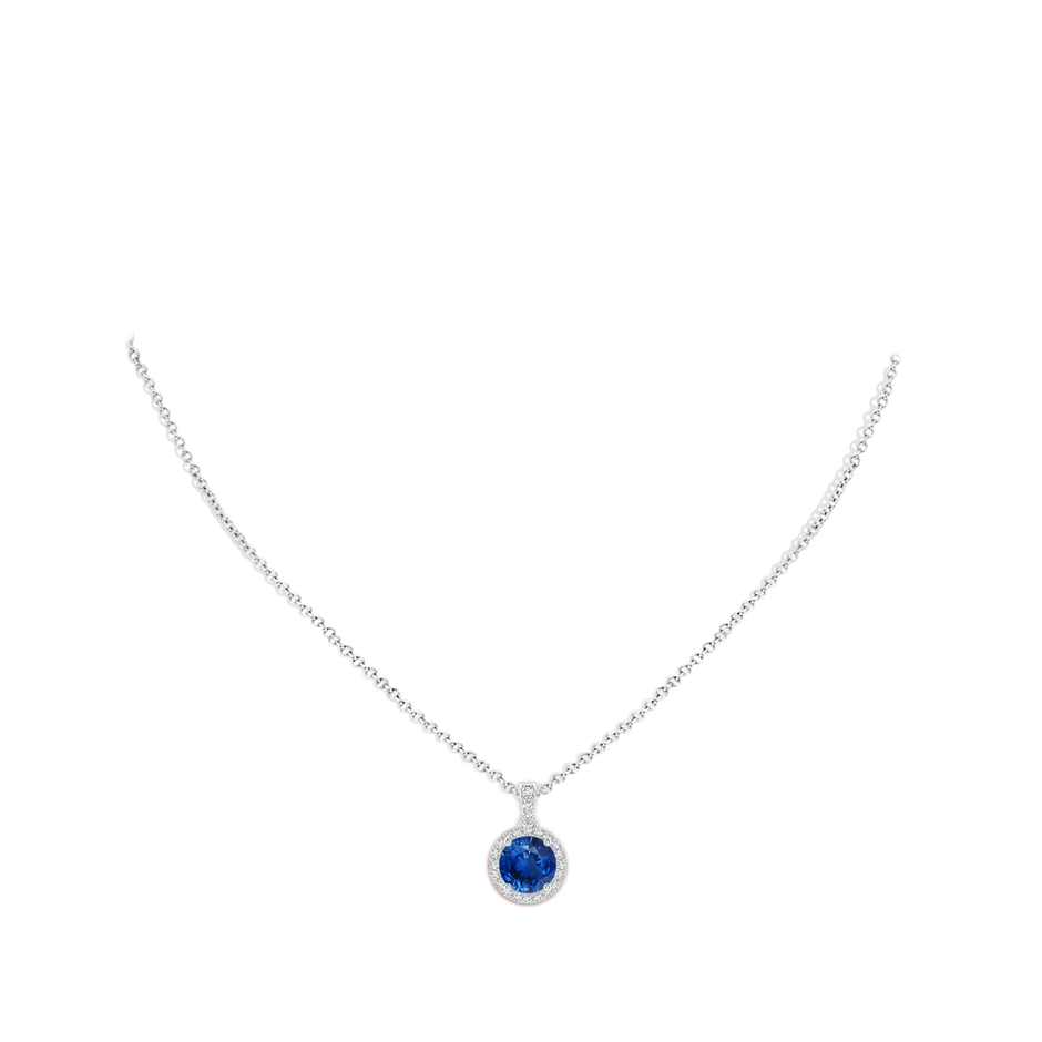 8mm AAA Round Sapphire Dangle Pendant with Diamond Halo in White Gold pen