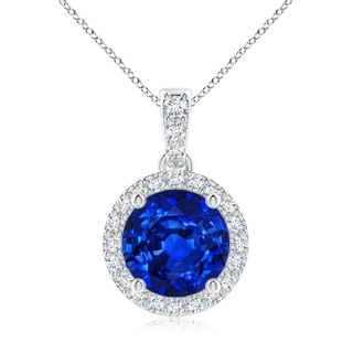 8mm AAAA Round Sapphire Dangle Pendant with Diamond Halo in P950 Platinum