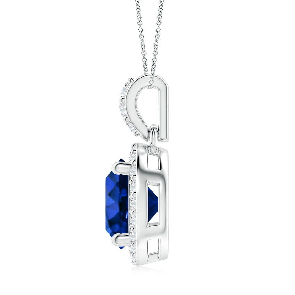8mm AAAA Round Sapphire Dangle Pendant with Diamond Halo in P950 Platinum side 199