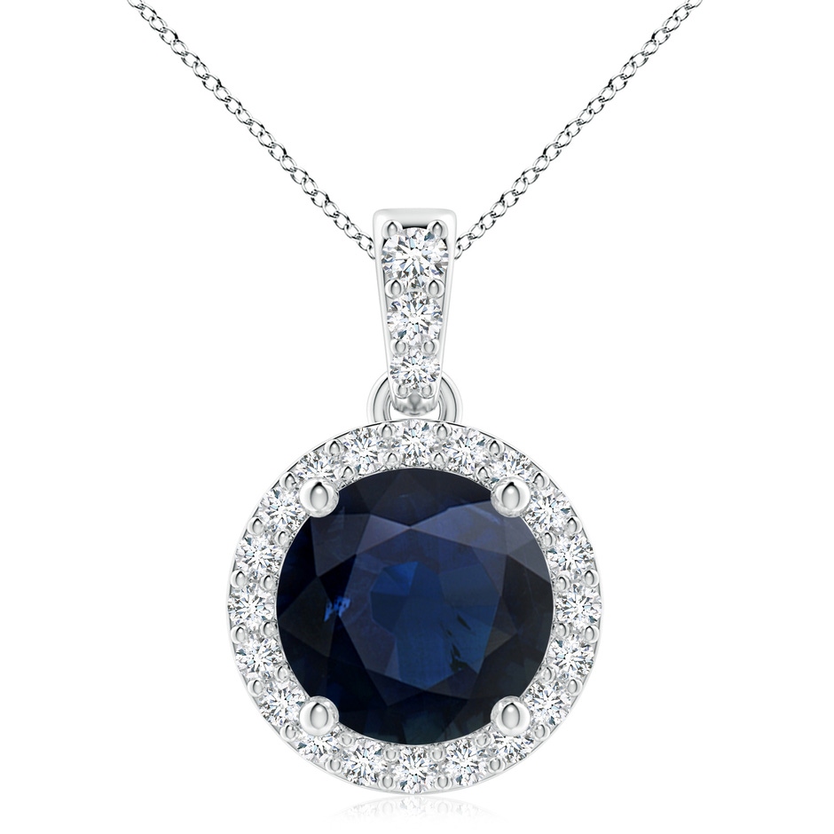 9mm A Round Sapphire Dangle Pendant with Diamond Halo in P950 Platinum 