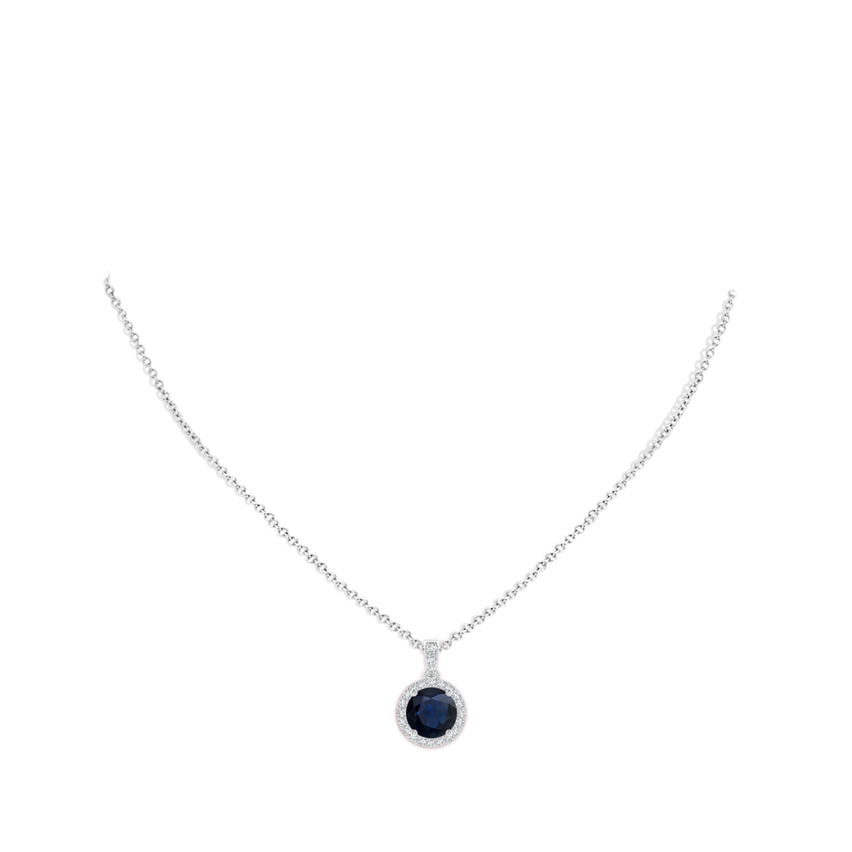 9mm A Round Sapphire Dangle Pendant with Diamond Halo in P950 Platinum pen