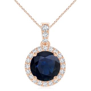 9mm A Round Sapphire Dangle Pendant with Diamond Halo in Rose Gold