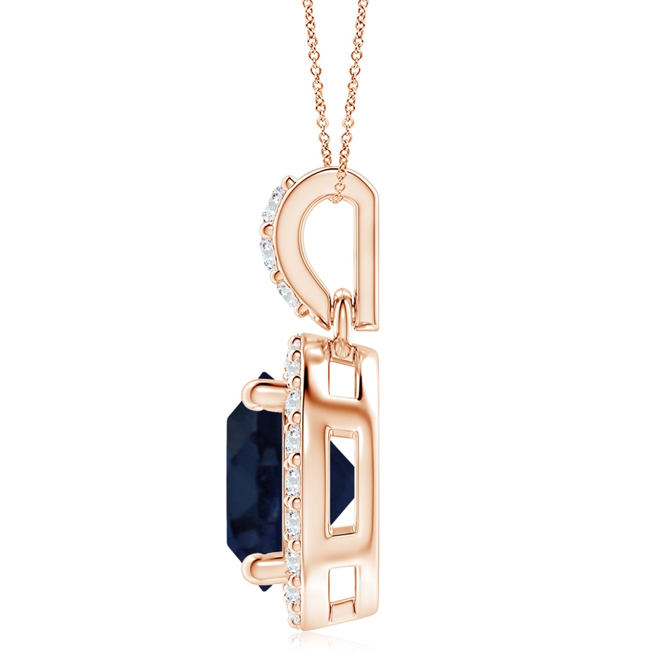 9mm A Round Sapphire Dangle Pendant with Diamond Halo in Rose Gold side 199