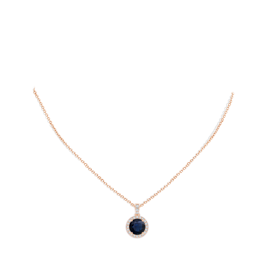 9mm A Round Sapphire Dangle Pendant with Diamond Halo in Rose Gold pen