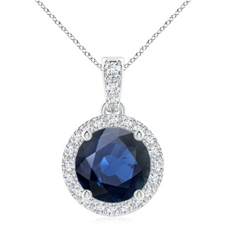 9mm AA Round Sapphire Dangle Pendant with Diamond Halo in P950 Platinum