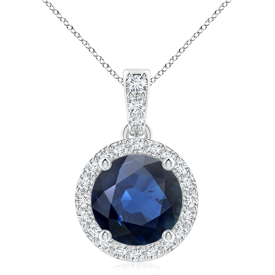 9mm AA Round Sapphire Dangle Pendant with Diamond Halo in P950 Platinum 