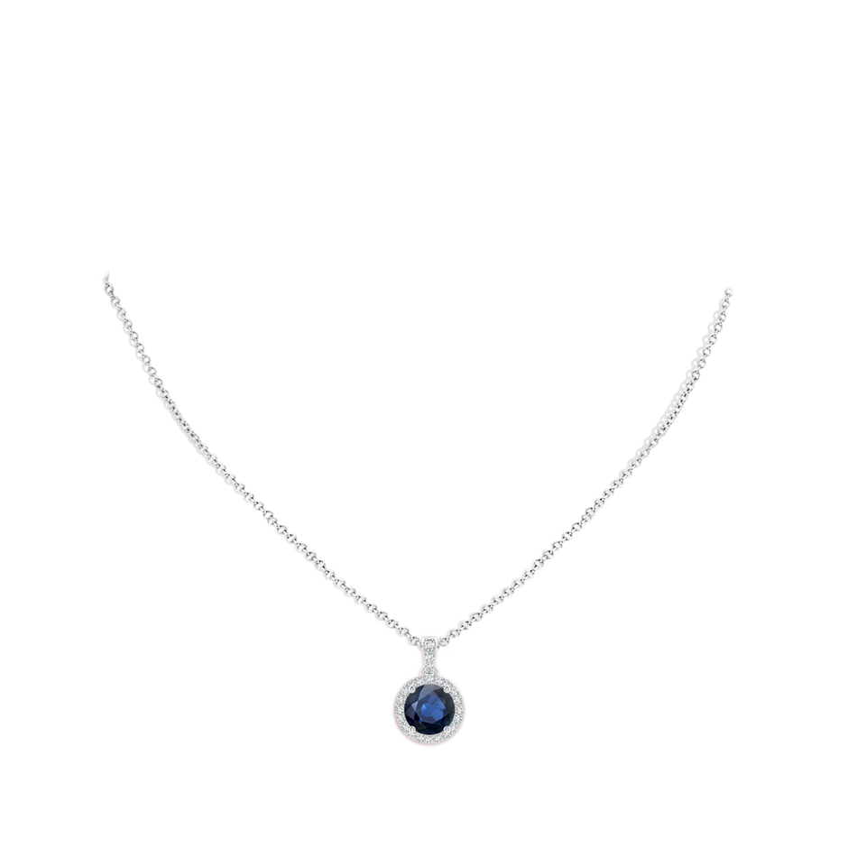 9mm AA Round Sapphire Dangle Pendant with Diamond Halo in P950 Platinum pen