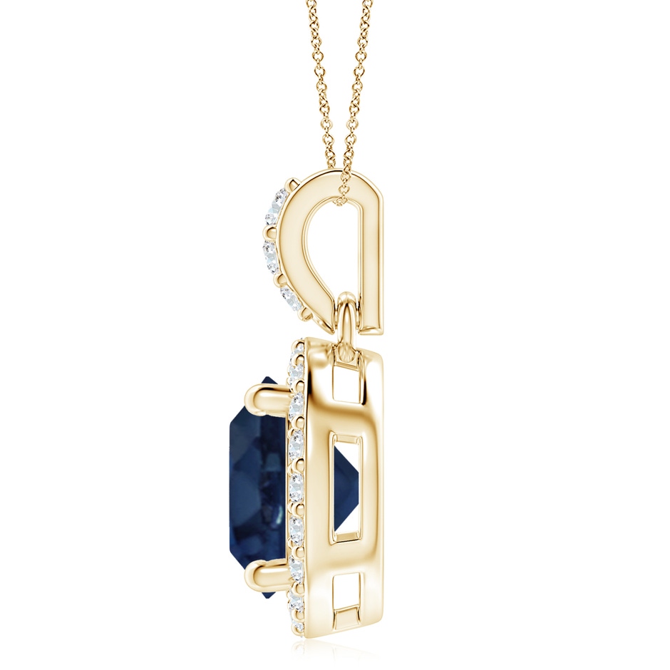 9mm AA Round Sapphire Dangle Pendant with Diamond Halo in Yellow Gold side 199