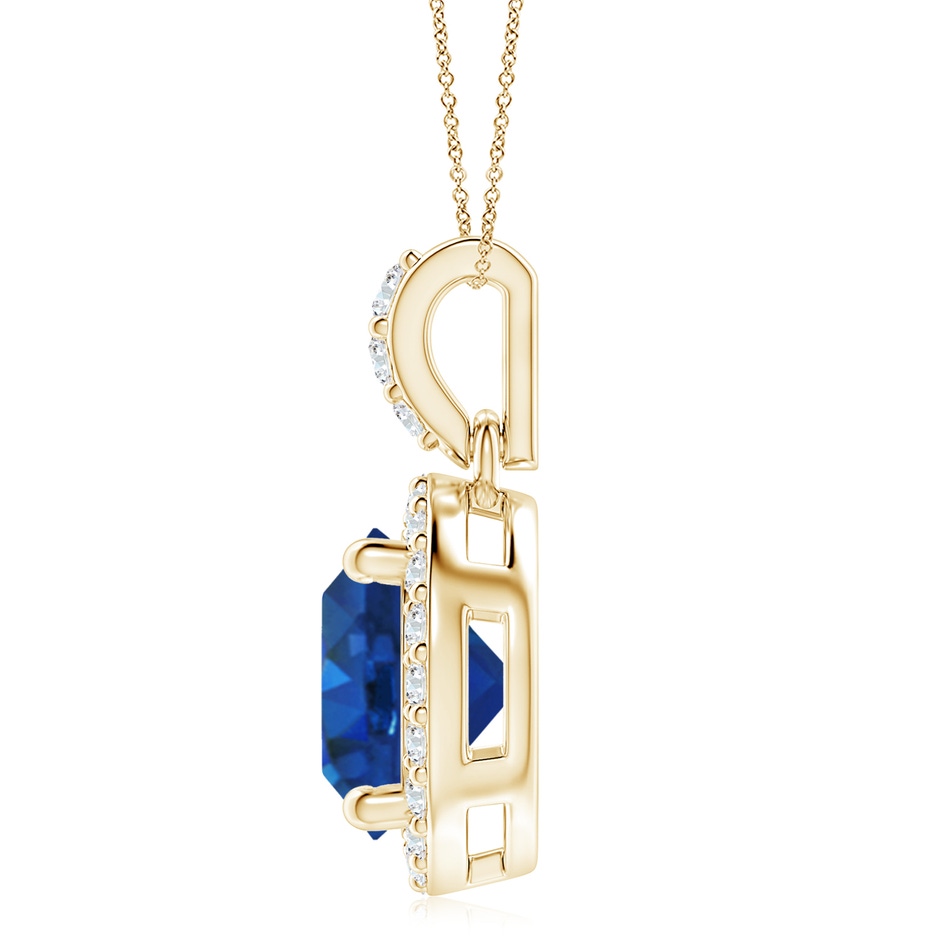 9mm AAA Round Sapphire Dangle Pendant with Diamond Halo in Yellow Gold side 199