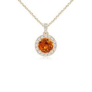 4mm AAA Round Spessartite Dangle Pendant with Diamond Halo in Yellow Gold