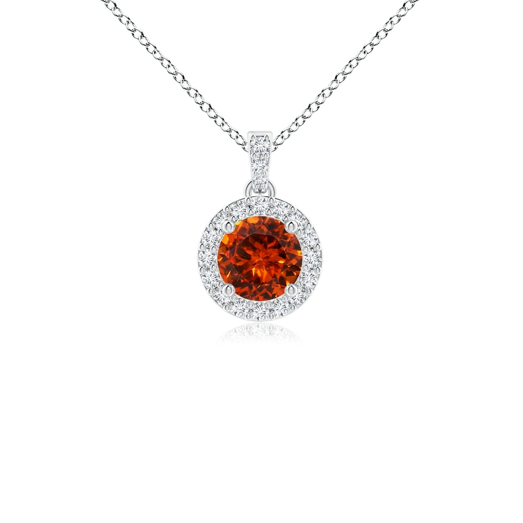 4mm AAAA Round Spessartite Dangle Pendant with Diamond Halo in P950 Platinum