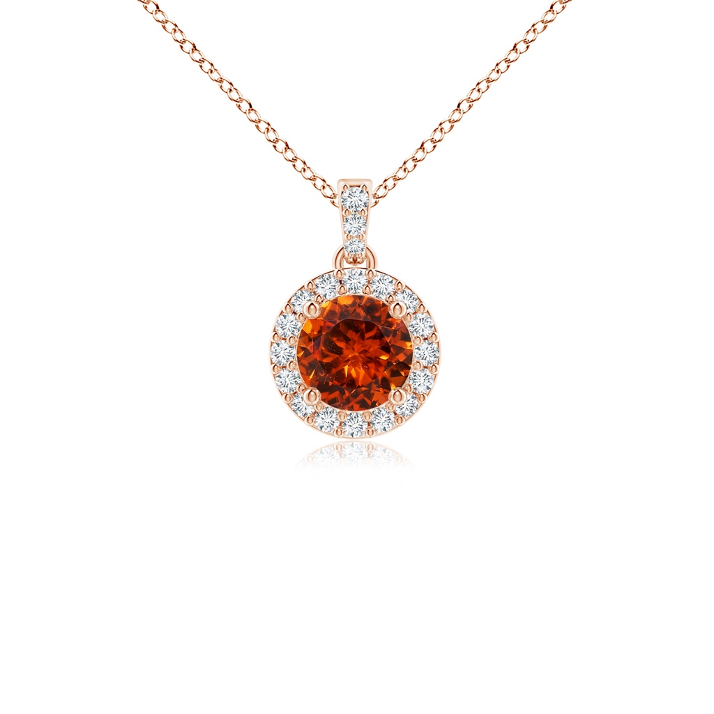 4mm AAAA Round Spessartite Dangle Pendant with Diamond Halo in Rose Gold