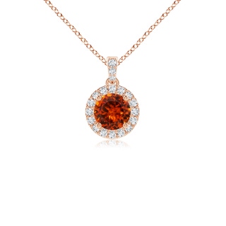 4mm AAAA Round Spessartite Dangle Pendant with Diamond Halo in Rose Gold