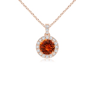4mm AAAA Round Spessartite Dangle Pendant with Diamond Halo in Rose Gold