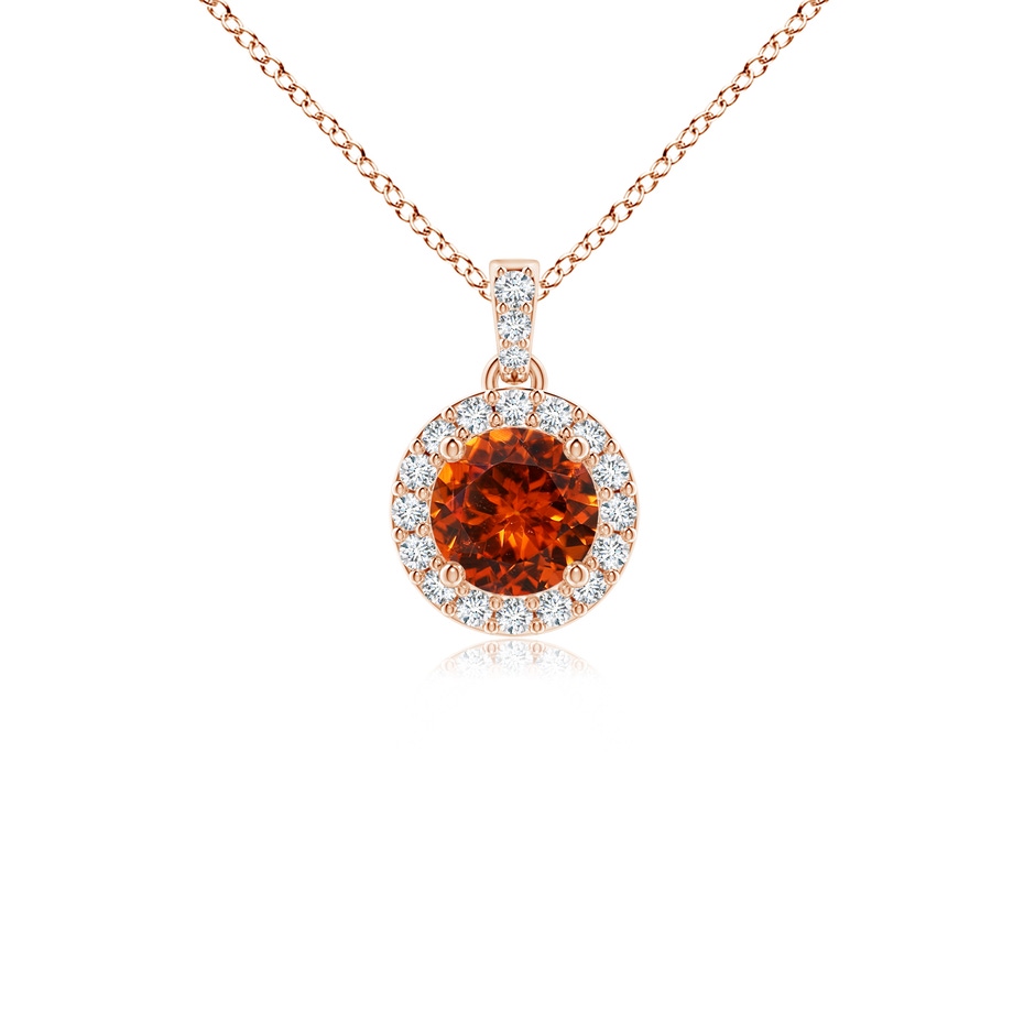 4mm AAAA Round Spessartite Dangle Pendant with Diamond Halo in Rose Gold 