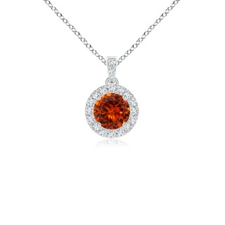 4mm AAAA Round Spessartite Dangle Pendant with Diamond Halo in White Gold