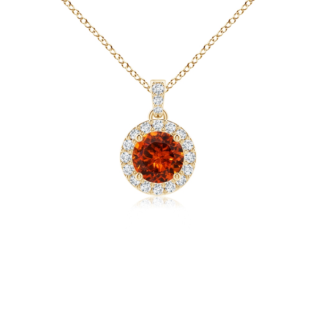 4mm AAAA Round Spessartite Dangle Pendant with Diamond Halo in Yellow Gold