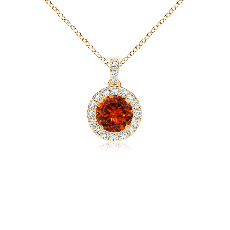 4mm AAAA Round Spessartite Dangle Pendant with Diamond Halo in Yellow Gold 