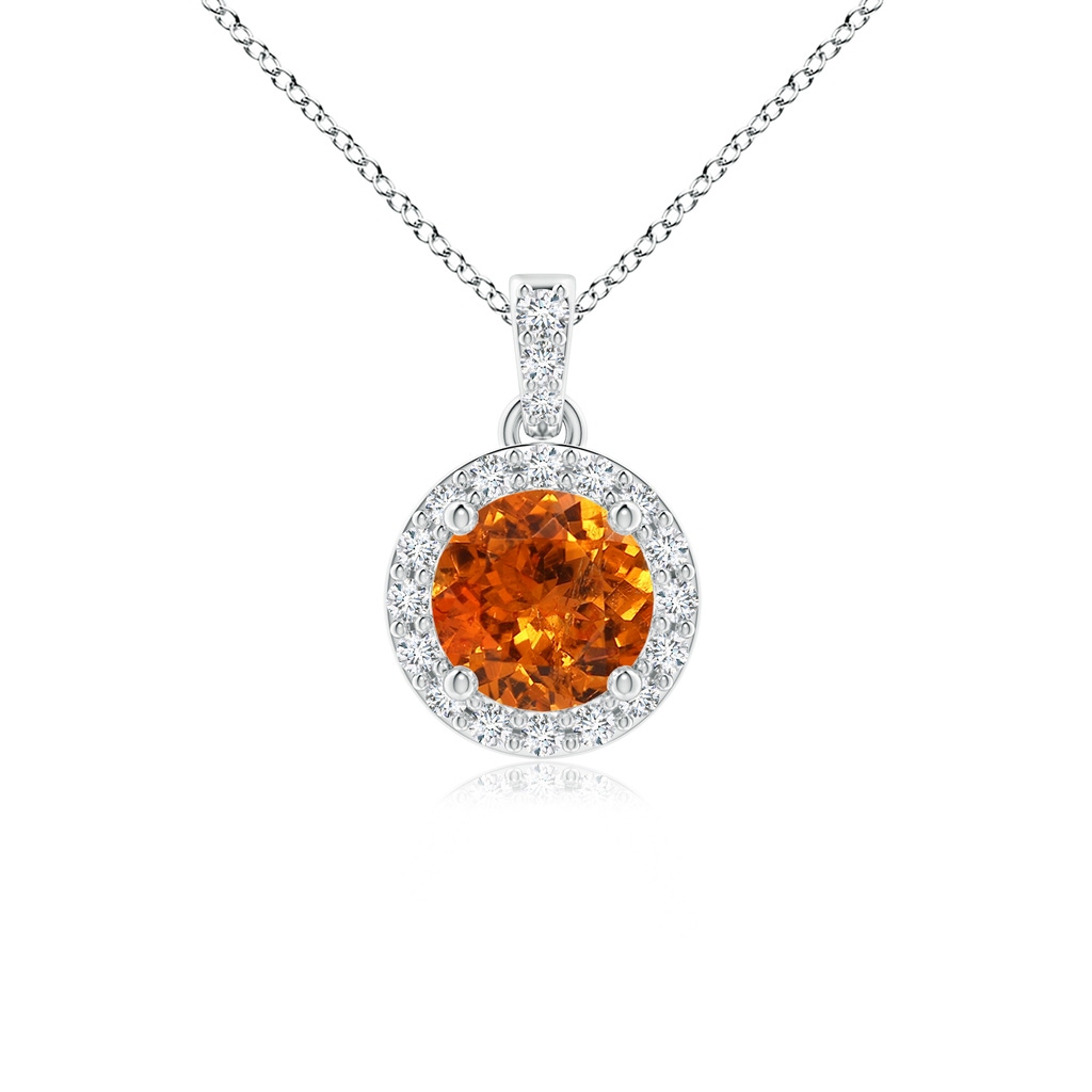 5mm AAA Round Spessartite Dangle Pendant with Diamond Halo in White Gold