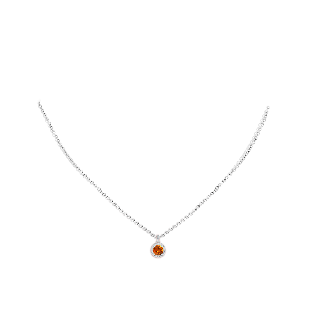 5mm AAA Round Spessartite Dangle Pendant with Diamond Halo in White Gold Body-Neck