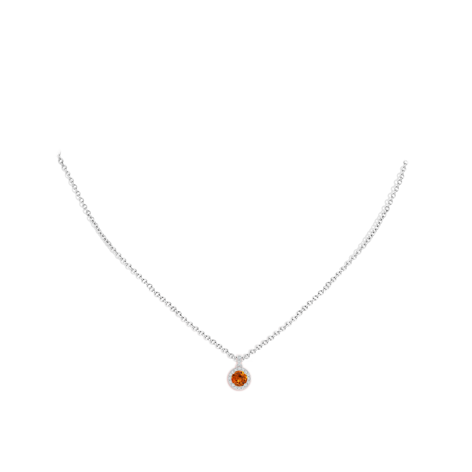 5mm AAA Round Spessartite Dangle Pendant with Diamond Halo in White Gold body-neck