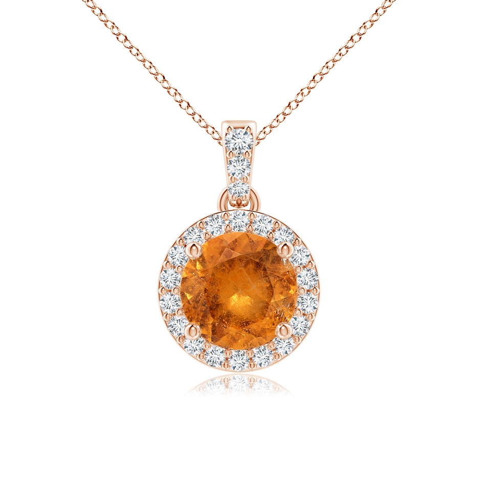 6mm A Round Spessartite Dangle Pendant with Diamond Halo in Rose Gold 