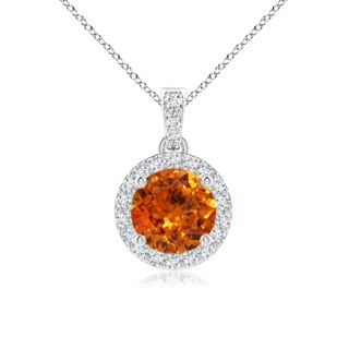 6mm AAA Round Spessartite Dangle Pendant with Diamond Halo in White Gold