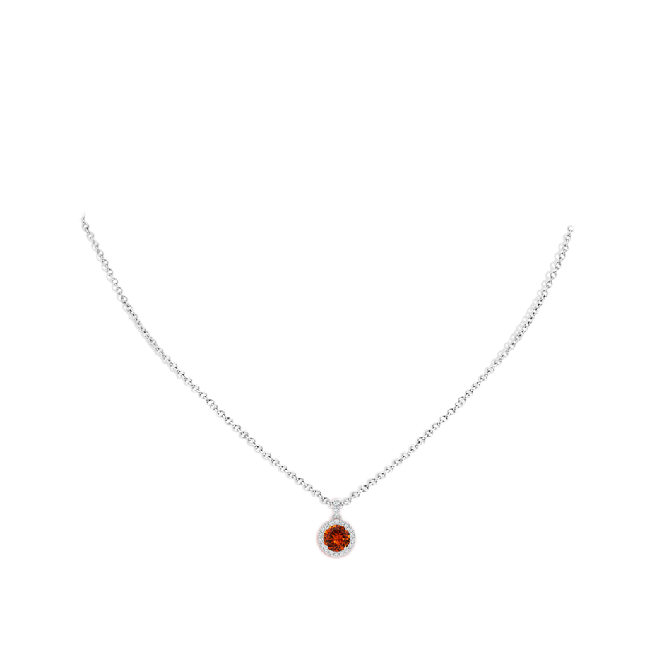 6mm AAAA Round Spessartite Dangle Pendant with Diamond Halo in P950 Platinum body-neck