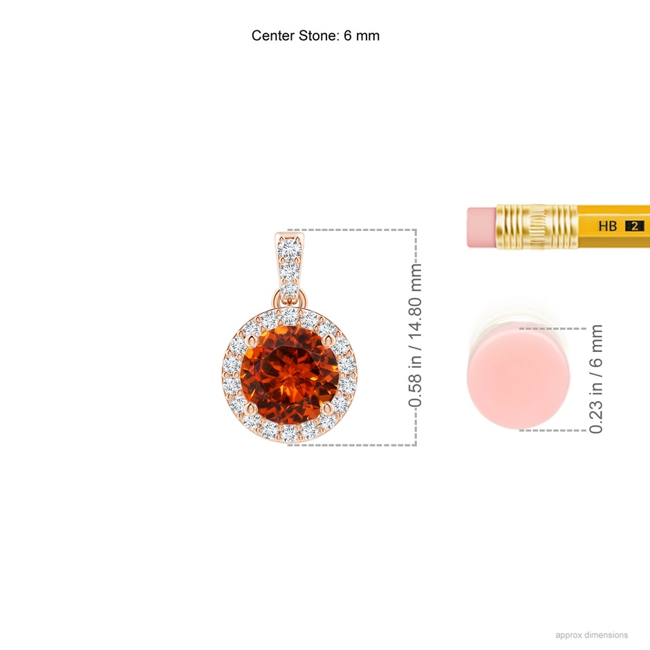 6mm AAAA Round Spessartite Dangle Pendant with Diamond Halo in Rose Gold ruler