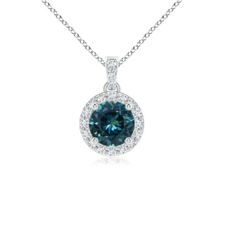 5mm AAA Round Teal Montana Sapphire Dangle Pendant with Diamond Halo in P950 Platinum