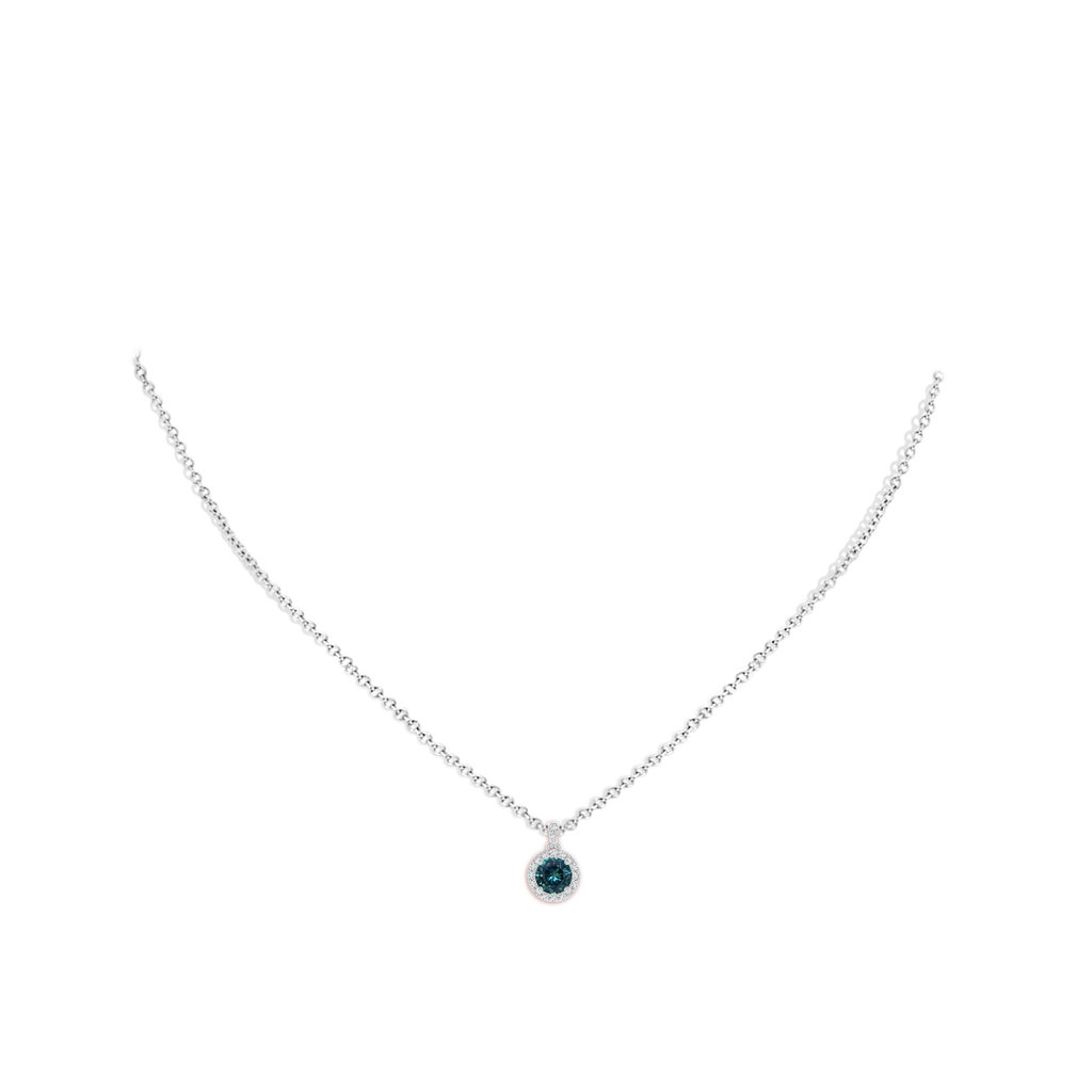 5mm AAA Round Teal Montana Sapphire Dangle Pendant with Diamond Halo in White Gold Body-Neck