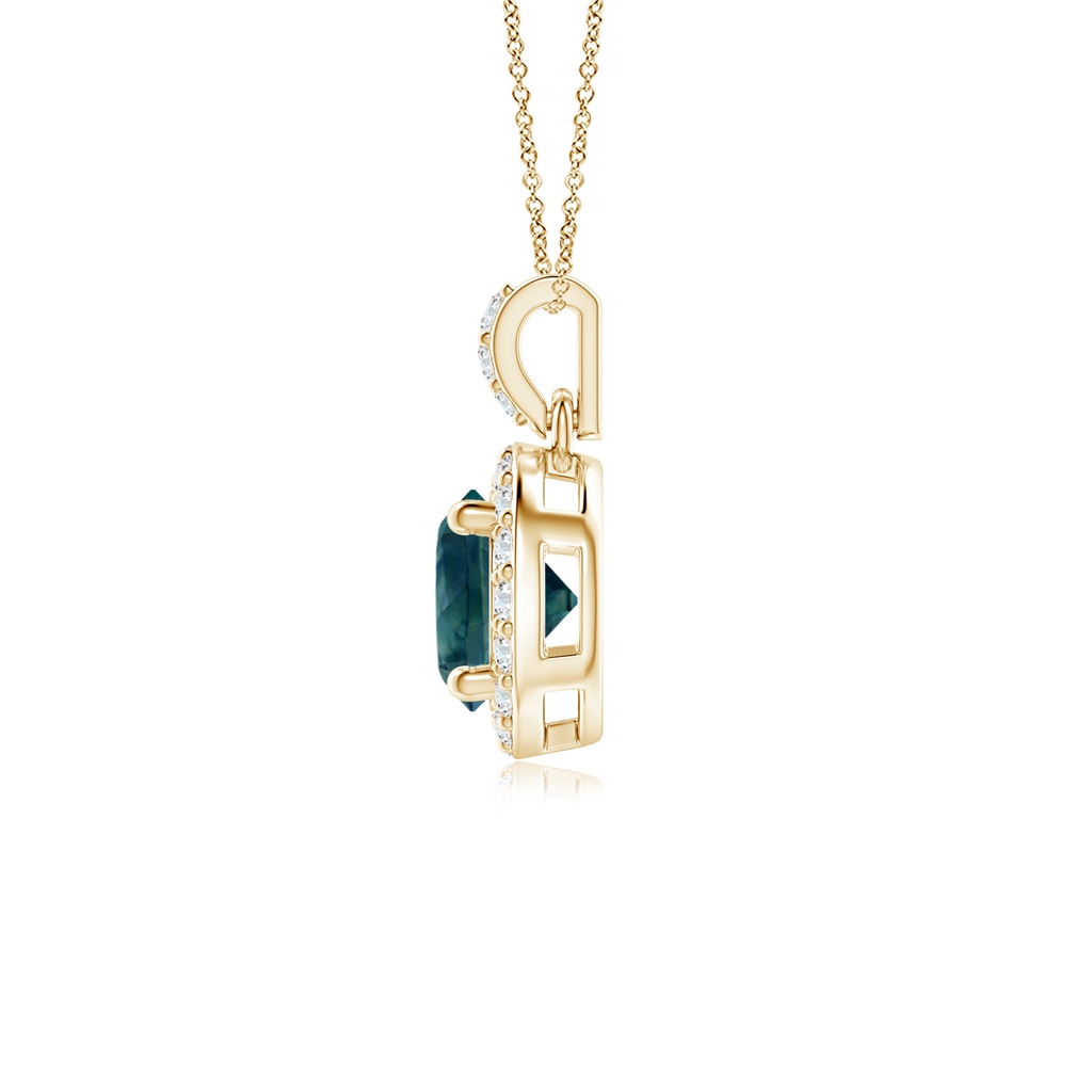 5mm AAA Round Teal Montana Sapphire Dangle Pendant with Diamond Halo in Yellow Gold - side_1